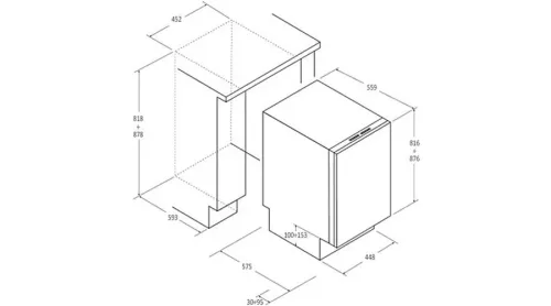 Haier XI1C3TB2FB beépíthető keskeny mosogatógép, teljesen integrált, 11 teríték, energiaosztály C, 8 program, M x M x S (mm) 448x575x816