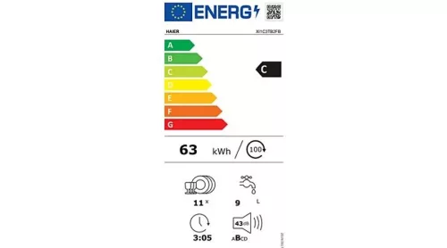 Haier XI1C3TB2FB beépíthető keskeny mosogatógép, teljesen integrált, 11 teríték, energiaosztály C, 8 program, M x M x S (mm) 448x575x816