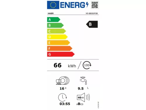 Haier XS 6B0S3FSB teljesen integrált mosogatógép, 16 teríték, energiaosztály B, 10 program, AI programok, Inverter motor, Automatikus ajtó