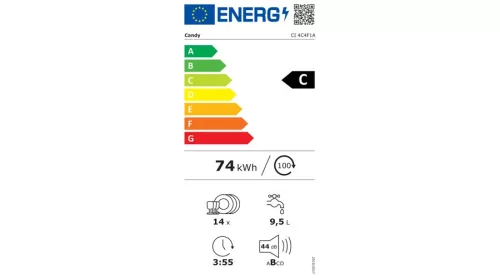 CANDY CI 4C4F1A beépíthető mosogatógép, Teljesen integrált, 14 teríték, C energiaosztály, Távvezérlés és extra tartalom (WiFi), MxMxS (mm) 597x555x818