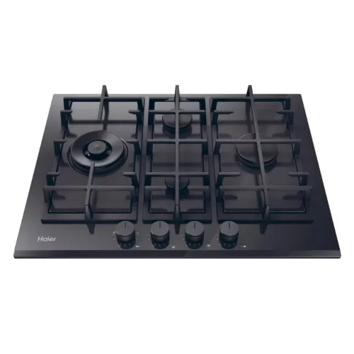 HAIER HAVG5D4TB Beépíthető gáz főzőlap 65cm, 3+1 wok égő, fekete, öntöttvas rács, "Diamond" konfiguráció