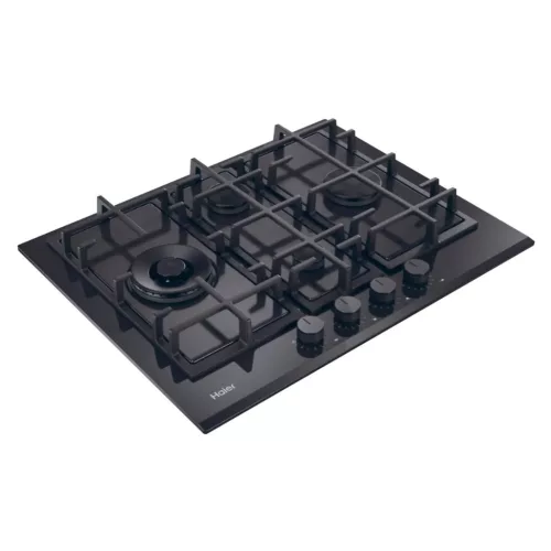 HAIER HAVG5D4TB Beépíthető gáz főzőlap 65cm, 3+1 wok égő, fekete, öntöttvas rács, "Diamond" konfiguráció