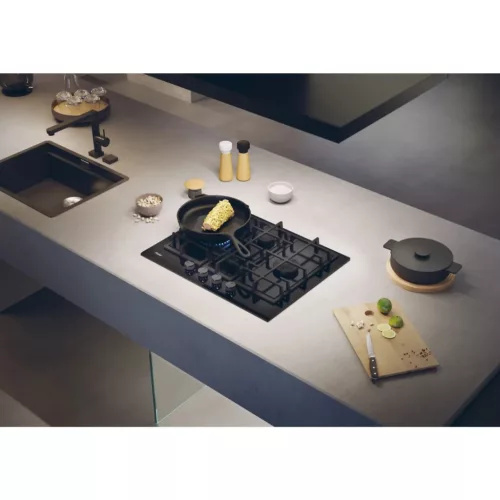 HAIER HAVG5D4TB Beépíthető gáz főzőlap 65cm, 3+1 wok égő, fekete, öntöttvas rács, "Diamond" konfiguráció