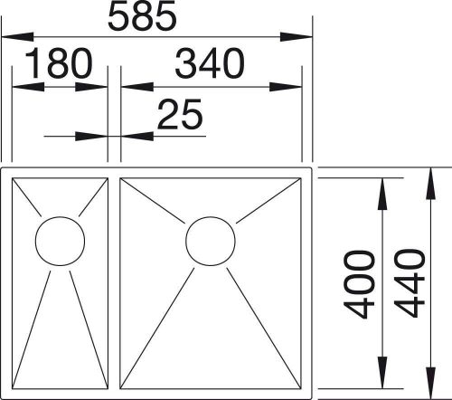 BLANCO ZEROX 340/180-U mosogatótálca, jobbos főmedencével, selyemfényű rozsdamentes acél, excenter nélkül
