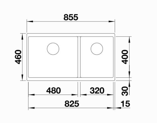 BLANCO SUBLINE 480/320-U Silgranit mosogatótálca, fekete, excenter nélkül