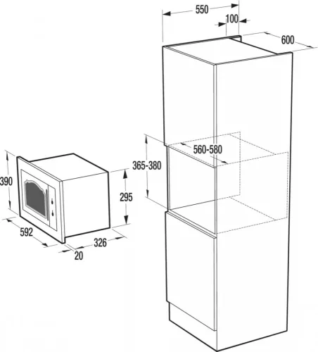 Gorenje BM235CLB Beépíthető mikrohullámú sütő,23 l,  fekete, grill funkcióval Classico design, 5 teljesítményfokozat,3 év garancia