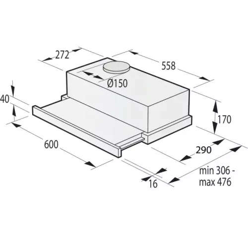 Gorenje TH60E3X Kihúzható teleszkópos elszívó, szürke, felső szekrénybe építhető,60 cm,szürke, 350 m3/óra, 3 év garancia