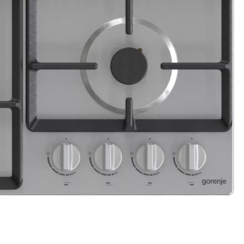 Gorenje G641EX Beépíthető gáz főzőlap,60cm, elölgombos vezérlés, egykezes szikragyújtás, öntöttvas edénytartó rács, inox 