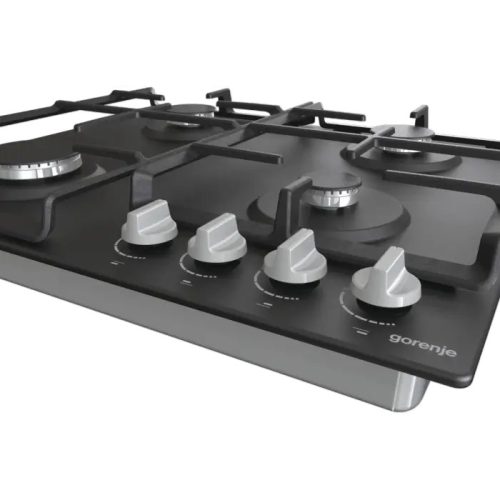 Gorenje G641EXB Beépíthető gáz főzőlap, 60cm, elölgombos vezérlés, egykezes szikragyújtás, öntöttvas edénytartó rács, fekete acéllap 
