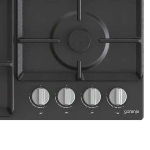 Gorenje G641EXB Beépíthető gáz főzőlap, 60cm, elölgombos vezérlés, egykezes szikragyújtás, öntöttvas edénytartó rács, fekete acéllap 