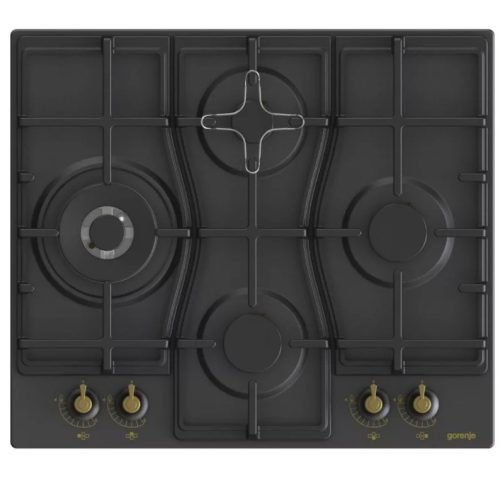 Gorenje GW6D42CLB Beépíthető gáz főzőlap,60cm, matt fekete, Classico design, WOK, elölgombos vezérlés, szikragyújtás, öntöttvas edénytartó, 3 év garancia