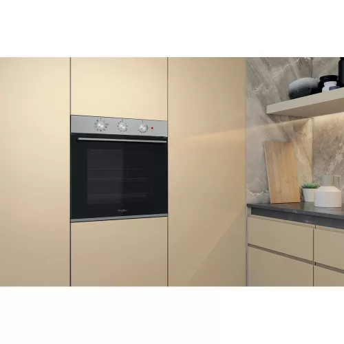 Whirlpool OMK38HU0X Beépíthető elektromos sütő, inox, 8 funkcióval, digitális kijelzővel, 71 L, teleszkópos sütősín nélkül, hidrolitikus öntisztítás