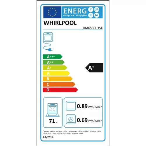 Whirlpool OMK58CU1SX beépíthető elektromos sütő, inox, teleszkópos sütősín, digitális kijelző, 71 L, A+ energiaosztály 