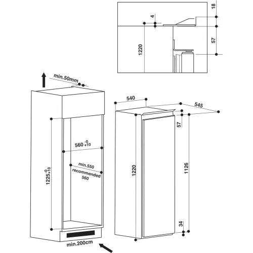 Whirlpool ARG 7182 Beépíthető egyajtós hűtőszekrény, fehér, E energiaosztály, 209 L