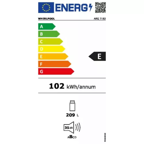 Whirlpool ARG 7182 Beépíthető egyajtós hűtőszekrény, fehér, E energiaosztály, 209 L