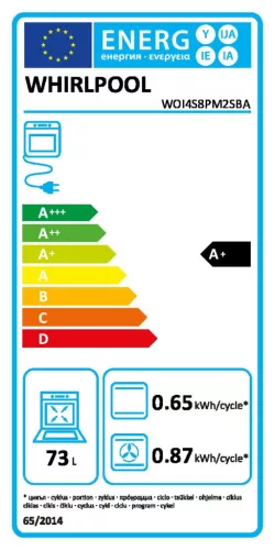 Whirlpool WOI4S8PM2SBA Beépíthető sütő, teleszkópos sütősín, fekete, 73 L, A+ energiaosztály
