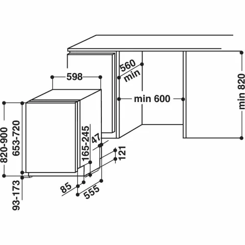 Whirlpool WIO 3C33 E 6.5 teljesen integrálható 60 cm-es beépíthető mosogatógép