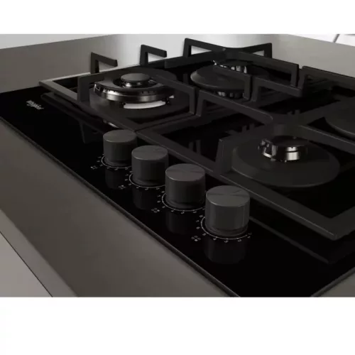 Whirlpool GOFL 629/NB1 Gáz főzőlap, fekete szálcsiszolt fém gombsor, 3 gázégő + 1 speciális WOK égő , automata szikragyújtás
