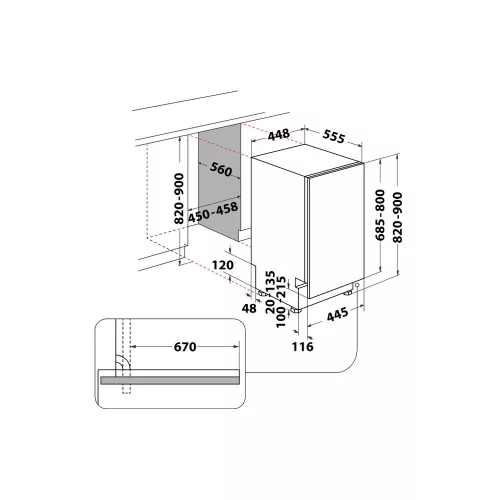 Whirlpool WH6IC11BS7LSA0 Teljesen integrálható keskeny mosogatógép, "C" energiaosztály, 11 teríték, PowerClean