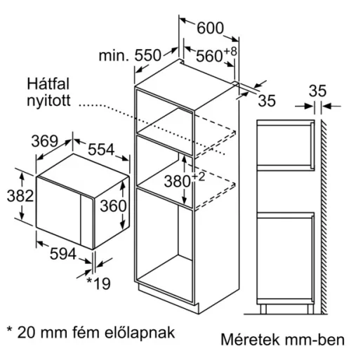 Bosch BFL553MS0 beépíthető mikrohullámú sütő inox/ fekete, 25 L, 900 W