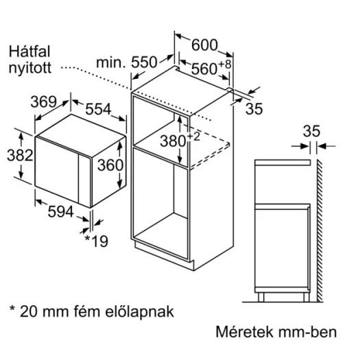 Bosch BFL553MS0 beépíthető mikrohullámú sütő inox/ fekete, 25 L, 900 W