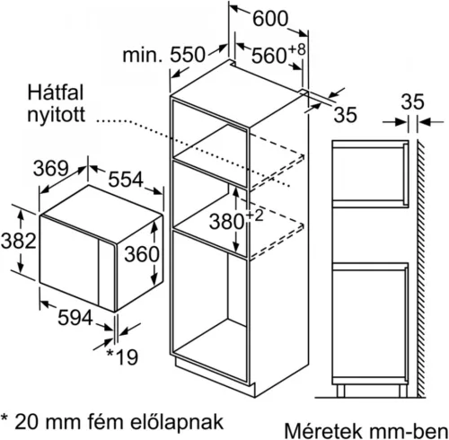 Bosch BFL554MS0 beépíthető mikrohullámú sütő, nemesacél - Serie6 - 900W - 25 liter