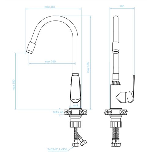 LAVEO ELZA BEÉPÍTHETŐ CSAPTELEP RUGALMAS TÖMLŐVEL MATT FEKETE