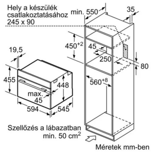 Bosch CFA634GS1 Beépíthető mikrohullámú sütő, 45 cm, 36 L, 900 W, nemesacél