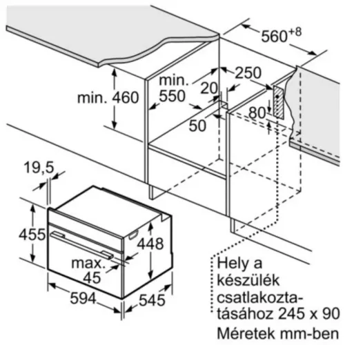 Bosch CFA634GS1 Beépíthető mikrohullámú sütő, 45 cm, 36 L, 900 W, nemesacél
