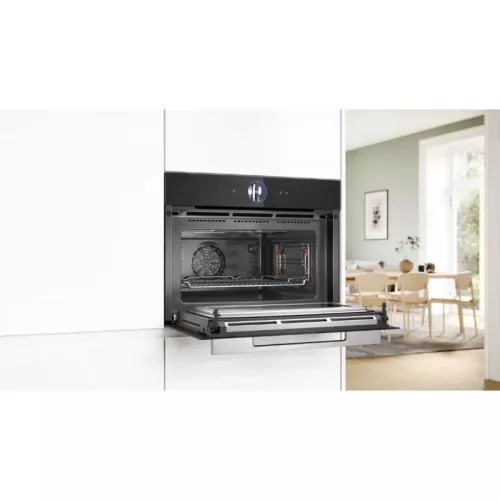 Bosch CMG7761B1 Beépíthető kompakt sütő mikrohullámmal, Digitális kijelzővel, 45 L, 900 W, Fekete, Teleszkópos sütősín nélkül, Pirolitikus öntisztítás