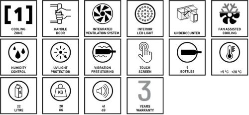 Dunavox DAUF-9.22B Beépíthető borhűtő, fekete, 9 palackos