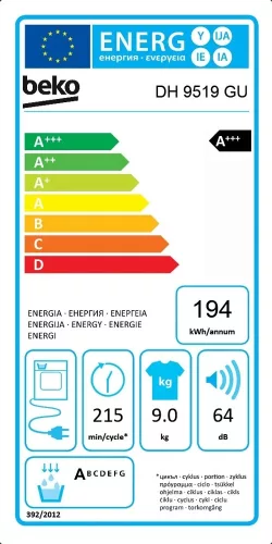 Beko DH-9519GU hőszívattyús szárítógép 9 kg, A+++  BOLTI MINTADARAB