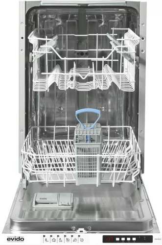EVIDO AQUALIFE 45i Beépíthető mosogatógép, bútorlap nélkül 10 teríték, 11 L fogyasztás, 5 program, 49 db zajszint, E energiaosztály, Alsó evőeszköztartó kosár, 45 cm, Digit. kijelző