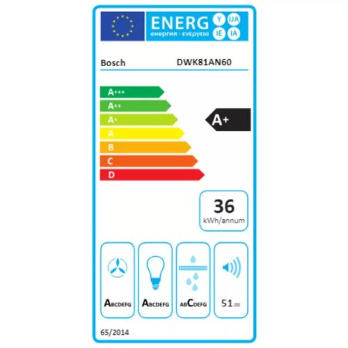 Bosch DWK81AN60 Fali páraelszívó LED világítás 1 db motor, 915 m3/h, 51-60 dB zajszint, 80 cm széles, A+ Energiaosztály