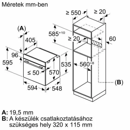 Bosch HBA534ES3 beépíthető sütő, nemesacél, 7 sütőfunkció, EcoClean hátfal, gyorsfelfűtés, teleszkópos sütősín, 71 liter (2 év garancia)