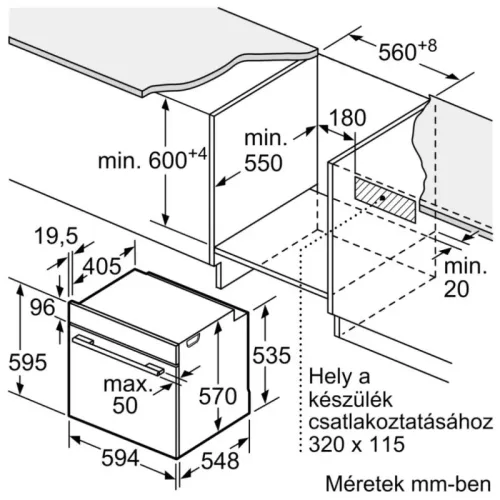 Bosch HQA534BB3 beépíthető sütő gőz funkcióval, fekete, 8 sütőfunkció, EcoClean hátfal, 3D Hotair, gyorsfelfűtés, 71 liter, A+ energiaosztály