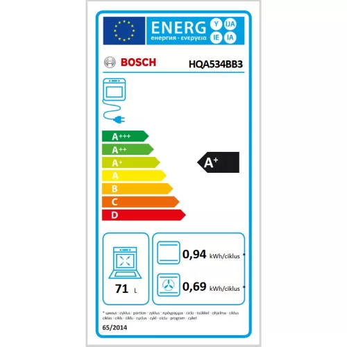 Bosch HQA534EB3 Beépíthető Sütő gőz funkcióval,71 L,Teleszkópos sütősínnel, Hidrolitikus, Fekete 60X60