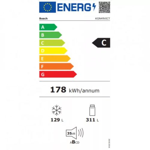 Bosch KGN49VICT Alulfagyasztós hűtőszekrény, C Energiaosztály, Hűtő: 311L, Fagyasztó: 129L, Nofrost, Zajszint: 35 dB, Szél: 70 cm, Mag: 203 cm, Mély: 66.7 cm, Digitális kijelző nélkül 