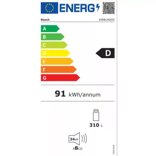 Bosch KIR81ADD0 beépíthető hűtőszekrény, 177,2 cm, 310 l űrtartalom, érintővezérlés, PowerVentilation, szuperhűtés, VitaFresh fiók, 34dB(A)