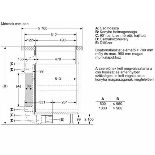 Bosch PVS611B16E beépíthető indukciós főzőlap beépített páraelszívóval, 60 cm, érintővezérlés, Booster funkció, időzítő, 622 m3/h elszívási teljesítmény, 61-69 dB/A (3 év garancia)