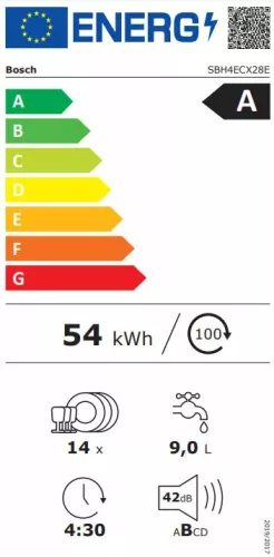 Bosch SBH4ECX28E Serie 4, Beépíthető mosogatógép, 14 teríték, 60 cm, XXL, Wifi, VarioHinge - csúszózsanér, status light, 86,5 cm magas
