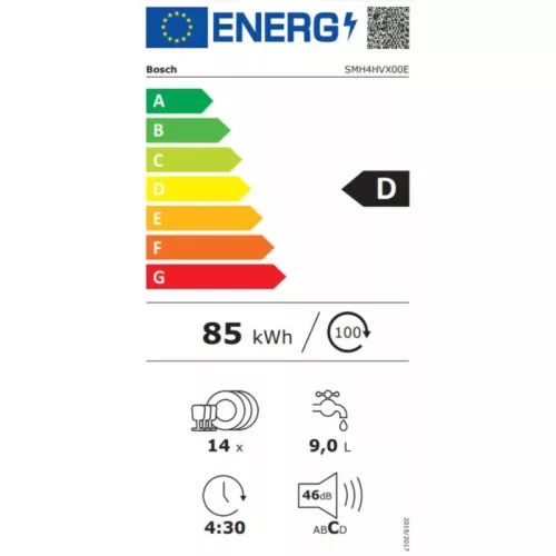 Bosch SMH4HVX00E beépíthető mosogatógép, 60 cm, 14 teríték, D energiaosztály, Expressz program, VarioSpeed, VarioDrawer, InfoLight, AquaStop, 46 dB(A)