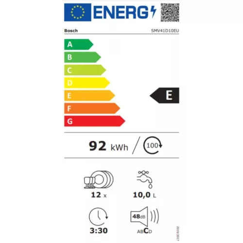 Bosch SMV41D10EU beépíthető mosogatógép, 60 cm, 12 teríték, Gyors program, VarioSpeed, InfoLight, AquaStop, 48 dB(A) (2 év garancia)