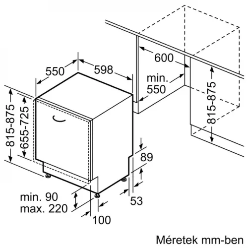 Bosch SMV4HVX14E teljesen beépíthető mosogatógép VarioDrawer felső kosár Serie4, 14 teríték, C, 6 program, 6 opció, LED kijelző VarioFlex kosárrendszer, VarioDrawer, 9 l, 42 dB(A)