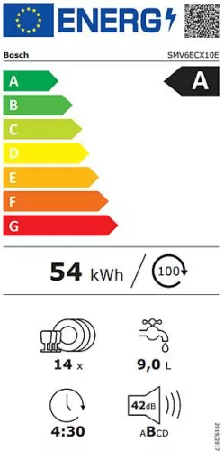 Bosch SMV6ECX10E Serie6 teljesen integrált mosogatógép,Energiaosztály:A,EfficientDry szárítás,Home Connect, 60 cm, 14 teríték