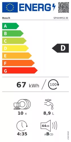 Bosch SPI4HMS13E beépíthető mosogatógép, 45 cm, D, kezelőpaneles, 10 teríték, HomeConnect, VarioDrawer, Expressz program, VarioSpeed, 44 dB(A)