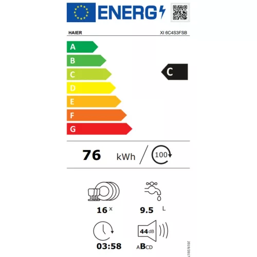 Haier XI 6C4S3FSB Beépíthető Mosogatógép, 60 cm, 16 teríték,  fél töltet, C energiaosztály, Wifi