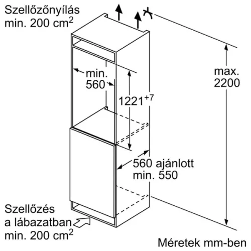 Bosch KIL42NSE0 beépíthető hűtőszekrény, 122,1 cm, 172/15 l űrtartalom, érintővezérlés, fagyasztórekesz, szuperhűtés, EcoAirflow, 35 dB(A) 